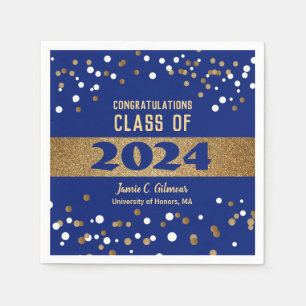 Serviette En Papier Classic Blue Gold Class of 2024 Nom Graduation