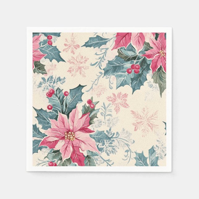 Serviette En Papier Classic Christmas Poinsettia Flowers Paper (Devant)