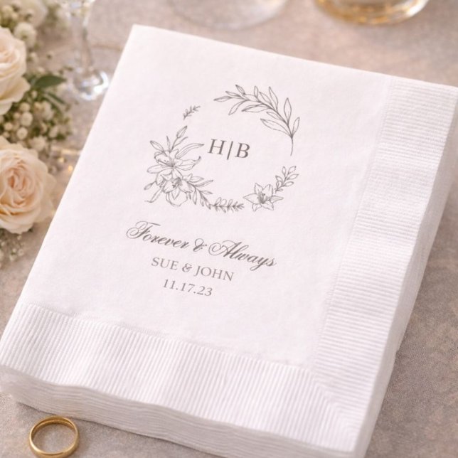 Serviette En Papier Classic Floral Wreath Monogram Wedding (Créateur téléchargé)