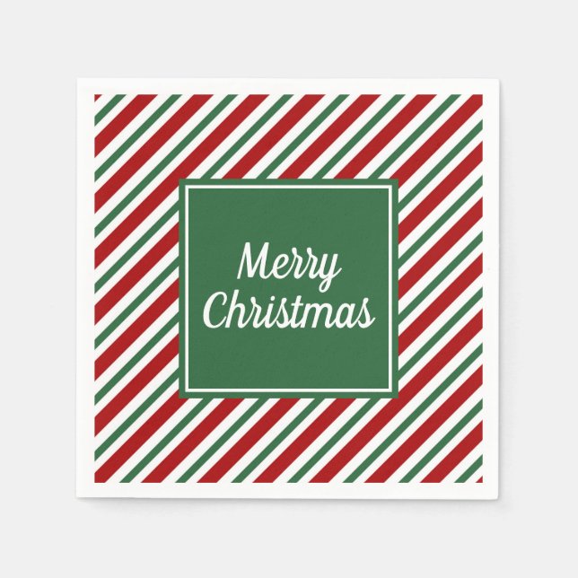 Serviette En Papier Classic Green Stripes Motif Noël (Devant)
