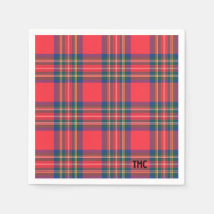Serviette En Papier Classic Holiday Red Tartan Plaid Initiales Festive