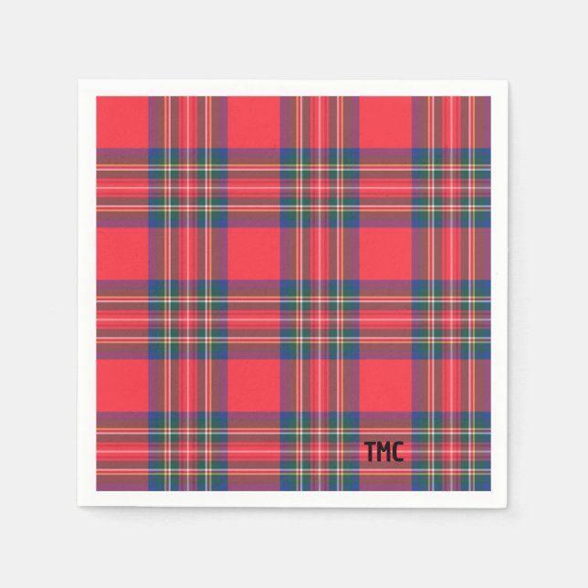 Serviette En Papier Classic Holiday Red Tartan Plaid Initiales Festive (Devant)