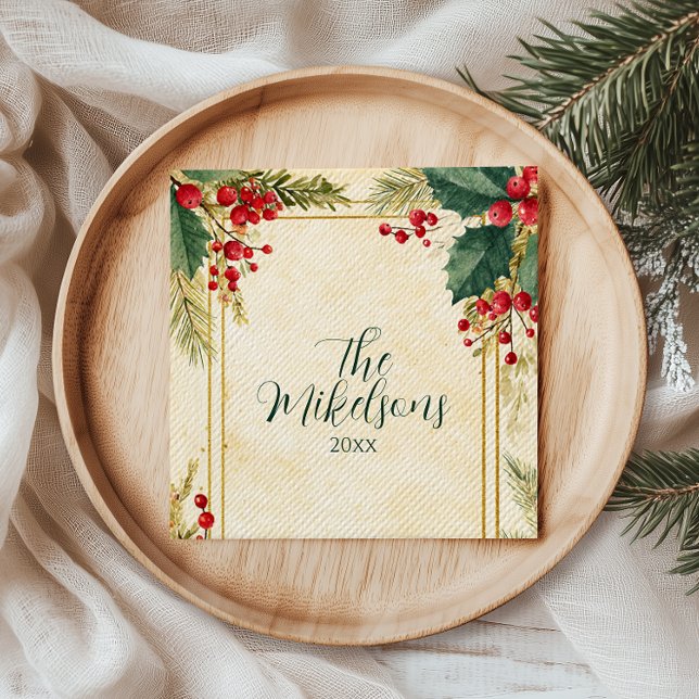 Serviette En Papier Classic Holly Berry fête de Noël (Créateur téléchargé)