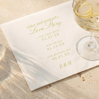 Serviette En Papier Classic Love Story Timeline Chartreuse Wedding