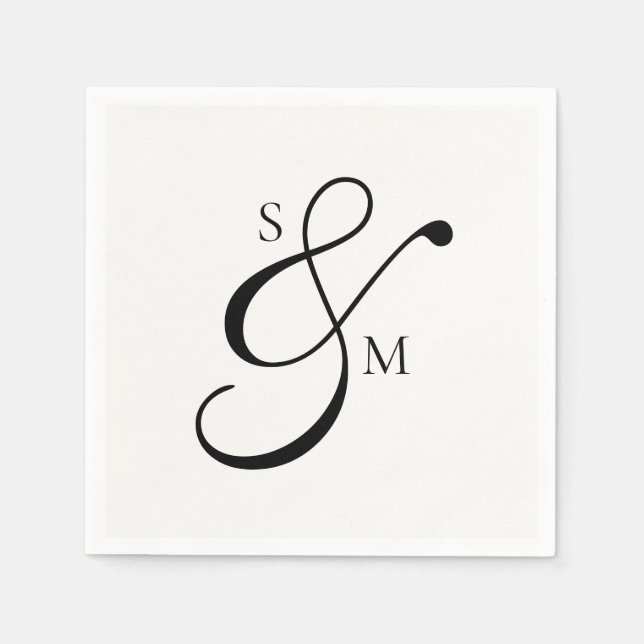 Serviette En Papier Classic Monogram Ampersand White Wedding (Devant)