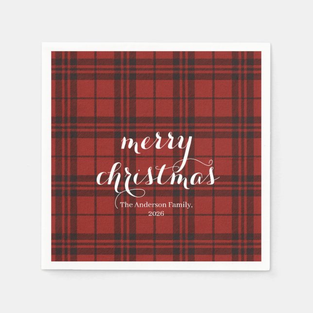 Serviette En Papier Classic Plaid Merry Christmas Festive -  (Devant)