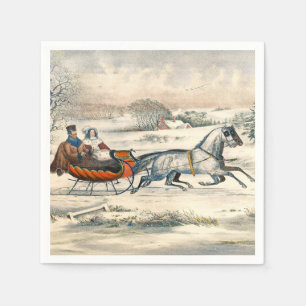 Serviette En Papier Classique 1853 Promenade en traîneau Currier Ives