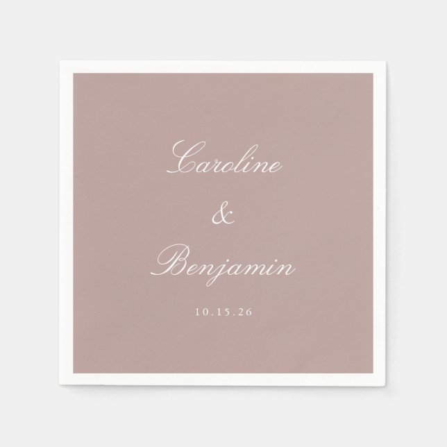 Serviette En Papier Classique Dusty Mauve Script Mariage élégant Perso (Devant)