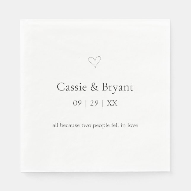 Serviette En Papier Classique Elegant noir et blanc Mariage simple (Devant)