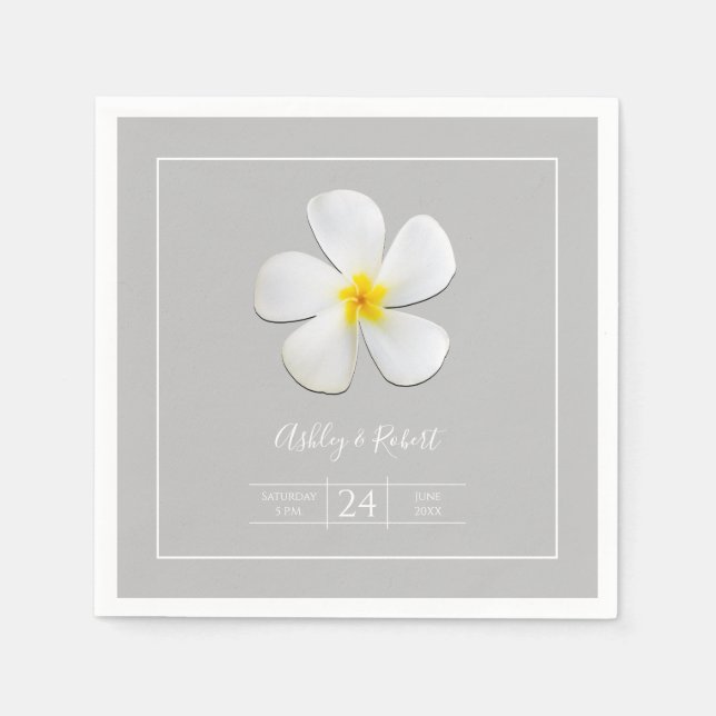 Serviette En Papier Classique Formelle moderne, Blanc sur Mariage gris (Devant)
