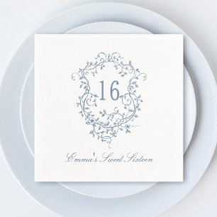 Serviette En Papier Classique Français Bleu Floral Crest Sweet 16 Anni