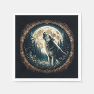 Serviette En Papier Classique, loup et lune vintage 