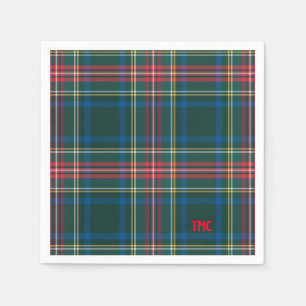 Serviette En Papier Classique Tartan Plaid Initiales Festive Chic