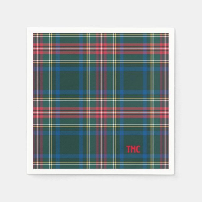 Serviette En Papier Classique Tartan Plaid Initiales Festive Chic (Devant)