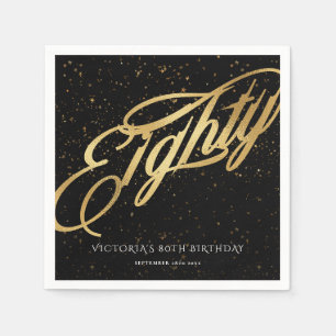 Serviette En Papier Classy 80th Gold Noir Confetti Calligraphie