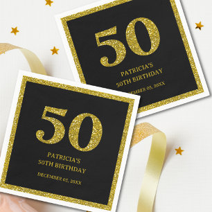 Serviette En Papier Classy Black and Gold Parties scintillant 50e fête