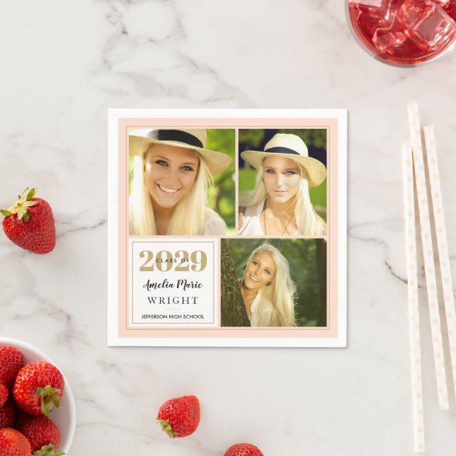 Serviette En Papier Classy Blush et Gold Personnalisé Graduation (En situation)