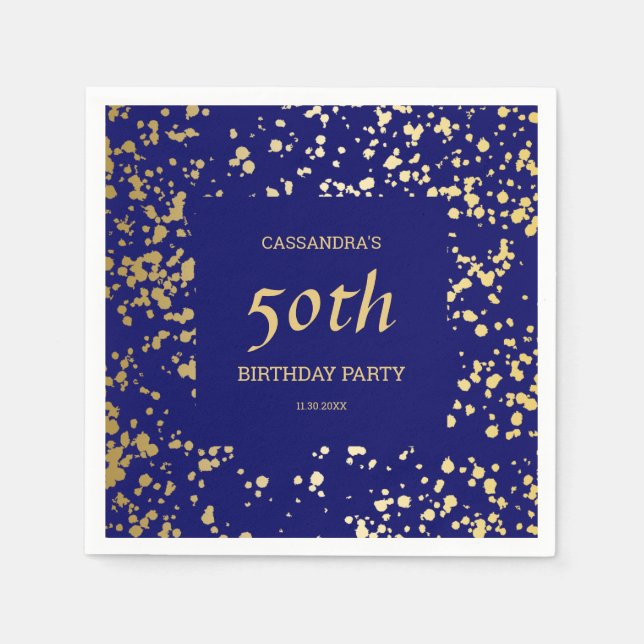 Serviette En Papier Classy Egypt Gold Sprinkings Marine Blue Anniversa (Devant)