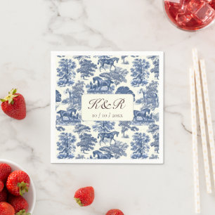 Serviette En Papier Classy Elegant Blue Horse Toile Nom Initiales