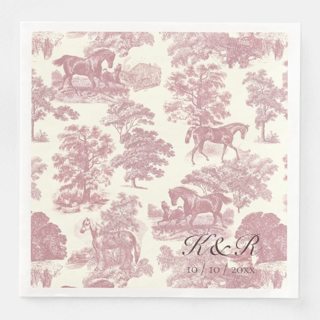 Serviette En Papier Classy Elegant Rose Horse Toile Nom Initiales (Devant)
