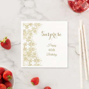 Serviette En Papier Classy Gold Damask 40th Birthday Surprise