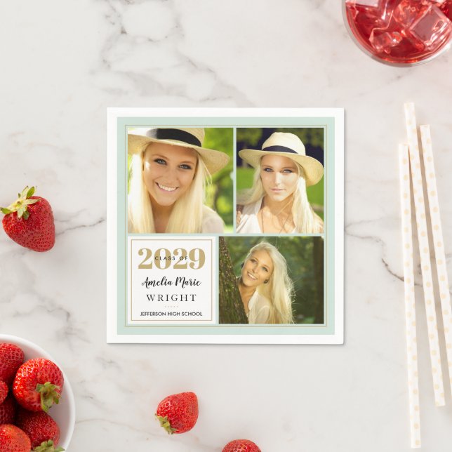 Serviette En Papier Classy Mint et Gold - Graduation personnalisée (En situation)