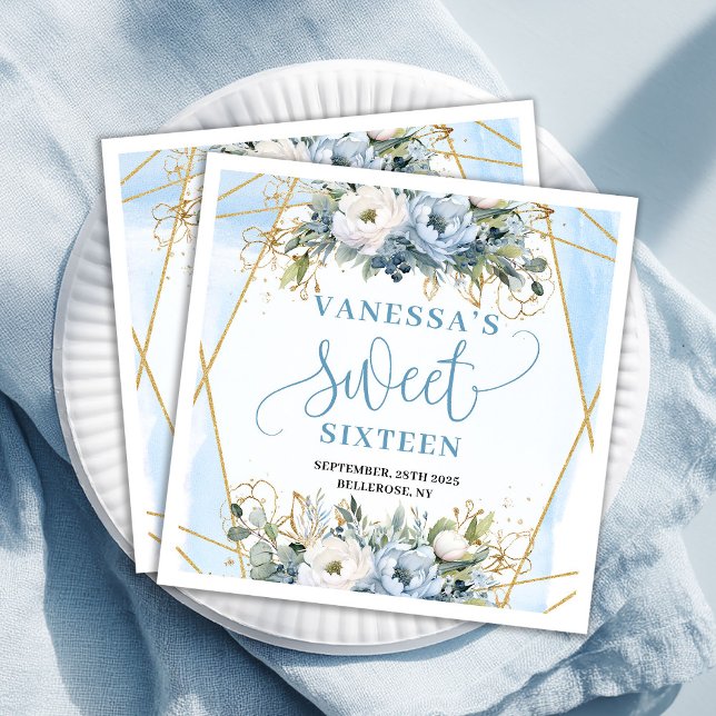 Serviette En Papier Classy Sweet Sixteen Dusty Blue Greenery Table  (Classy Sweet Sixteen Dusty Blue Greenery Table Napkin)