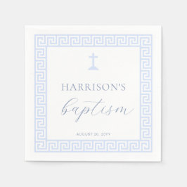 Serviette En Papier Clé grecque Baptême Bleu Blanc