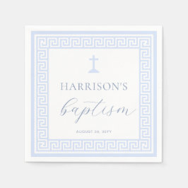 Serviette En Papier Clé grecque Baptême Bleu Blanc