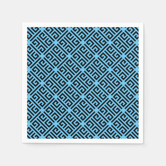 Serviette En Papier Clé grecque noire et bleue Motif (Devant)