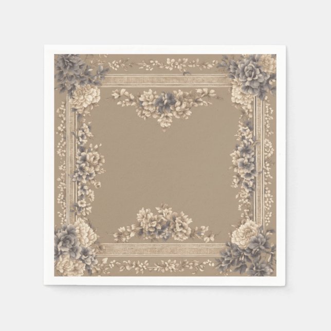 Serviette En Papier clé grise fleurie toile motif, (Devant)