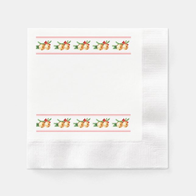 Serviette En Papier Cloches rondes en or de Noël et frontière en ruban (Devant)