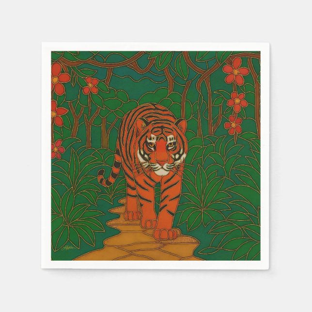 Serviette En Papier Cloisonne Art Tiger on the Jungle Path (Devant)
