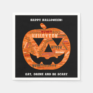 Serviette En Papier Cloud Citrouille de mot d'Halloween noir personnal