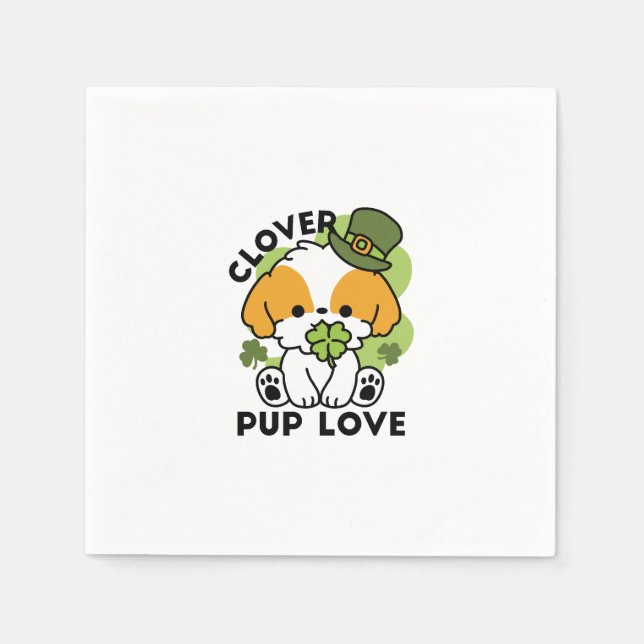 Serviette En Papier Clover Pup Love - St. Patrick's Day Chien Design (Devant)