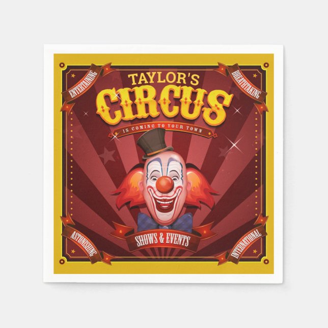 Serviette En Papier Clown Carnaval AJOUTER LE NOM Big Top Family Circu (Devant)