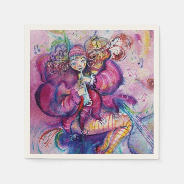 SERVIETTE EN PAPIER CLOWN MUSICAL ROSE (Devant)