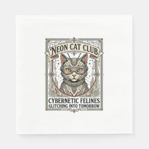Serviette En Papier Club Chat Néon Chat Cyberpunk Vintage Art Vector S