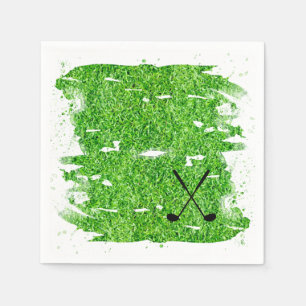Serviette En Papier Clubs de golf Silhouette Green Grass amusant