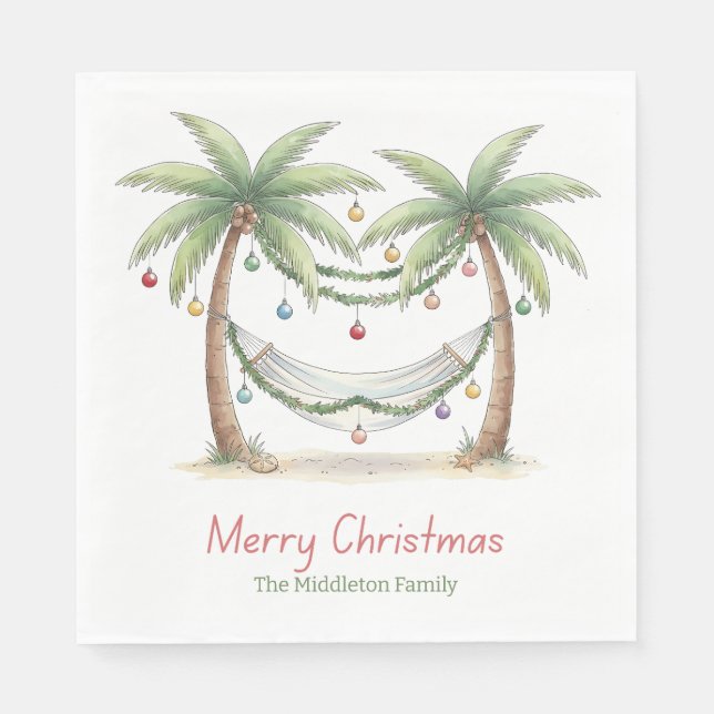 Serviette En Papier Coastal Christmas Palm Trees With Hammock (Devant)