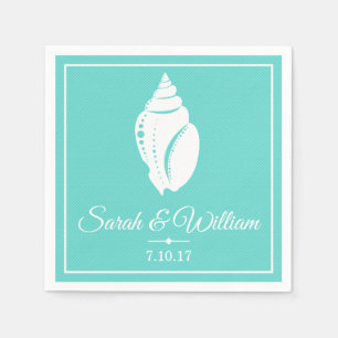 Serviette En Papier Coastère Blanc Coquillage & Vert Mer   Personnalis