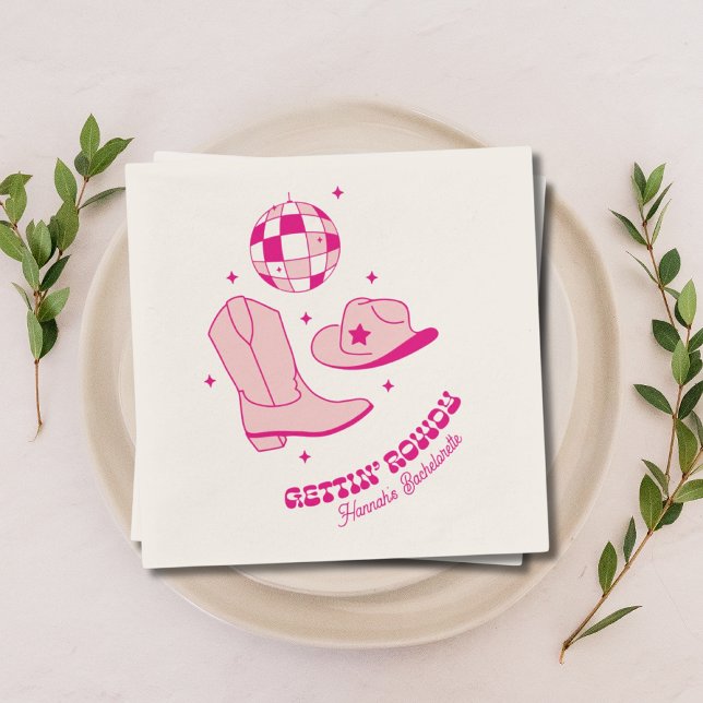 Serviette En Papier Coastère Cowgirl Bachelorette Party Disco Rose (Coastal Cowgirl Bachelorette Party Disco Pink Napkins)