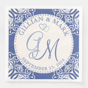 Serviette En Papier Cobalt et Mariage de sable monogramme