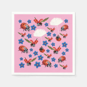 Serviette En Papier Coccinelles roses Douces serviettes de printemps