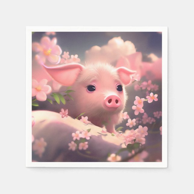 Serviette En Papier Cochon Fluffé Cute (Devant)
