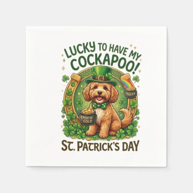 Serviette En Papier Cockapoo Saint-Patrick Chanceux Pot d'Or Chien (Devant)