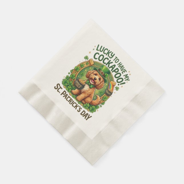 Serviette En Papier Cockapoo Saint-Patrick Pot de Chance Chien d'Or (Coin)