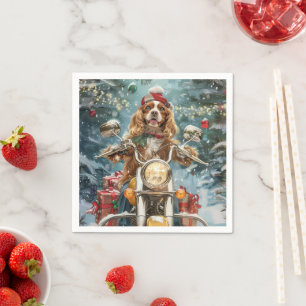 Serviette En Papier Cocker Spaniel Chien équitation Moto Noël