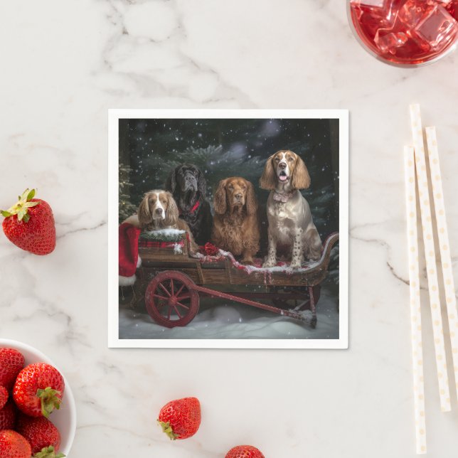 Serviette En Papier Cocker Spaniel Snowy Sleigh Décor de Noël (En situation)