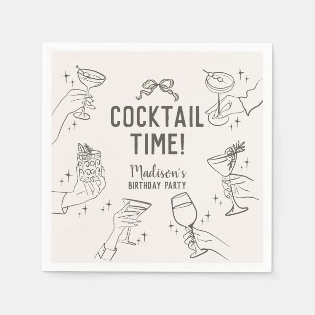 Serviette En Papier Cocktail beige Soirée Anniversaire Rétro (Devant)